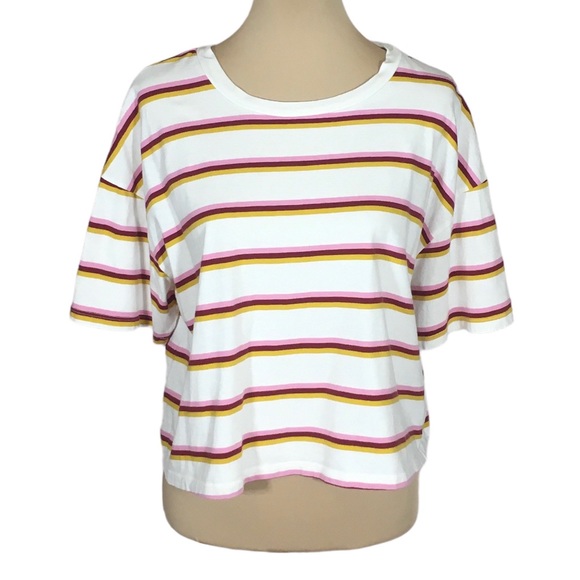 wild fable Cropped White & Burgundy Striped T-shirt, XL (Juniors) - Picture 1 of 11